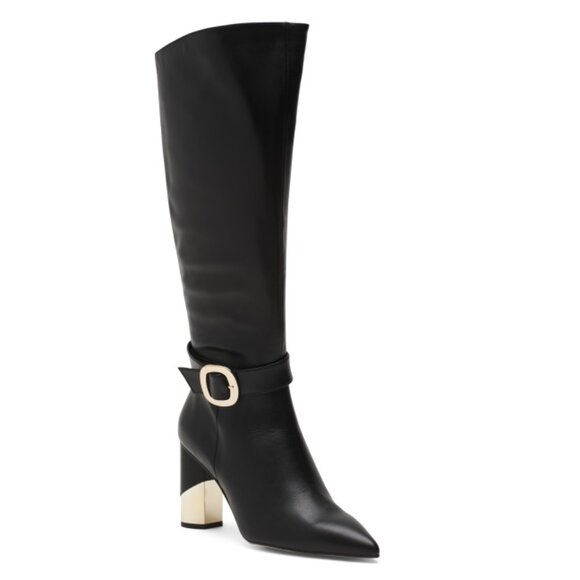 MARIAN  Spain Leather High Shaft Boots With Gold Tone Heel And Buckle - Picture 1 of 2